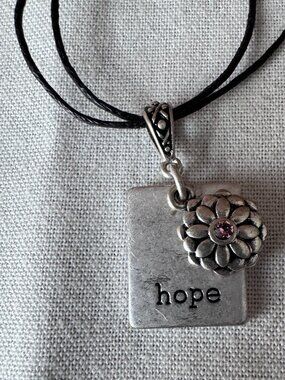 Premier Designs "Hope On" Necklace w/Pink Crystal Flower Charm